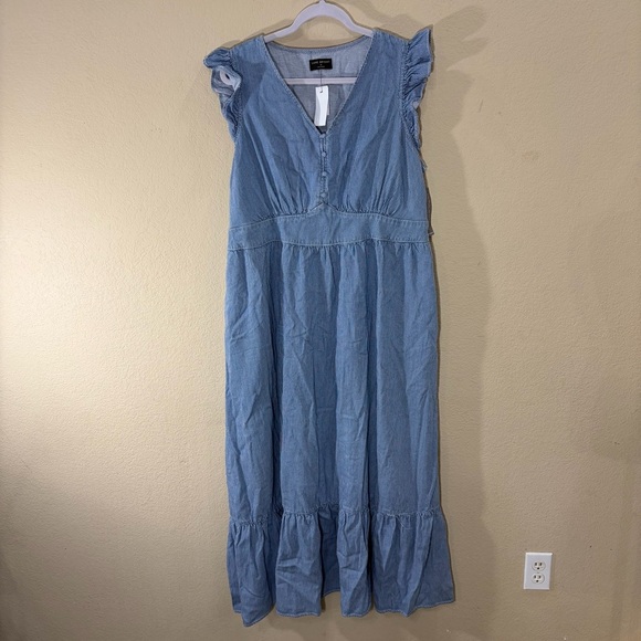 NWT Lane Bryant Dress “Denim” White Stripe Tiered Midi Dress Sz 18 Coastal Boho - Picture 2 of 11